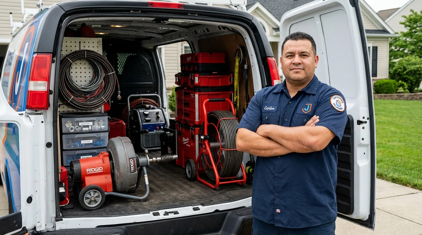 Professional drain cleaning equipment and Johns Plumbing LLC plumber in Loves Park