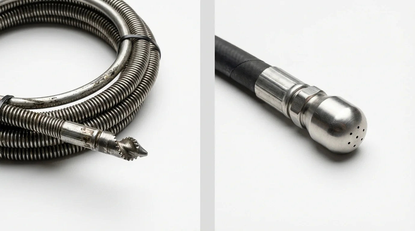 Drain snake cable and hydro jetting nozzle used for drain cleaning in Loves Park, IL